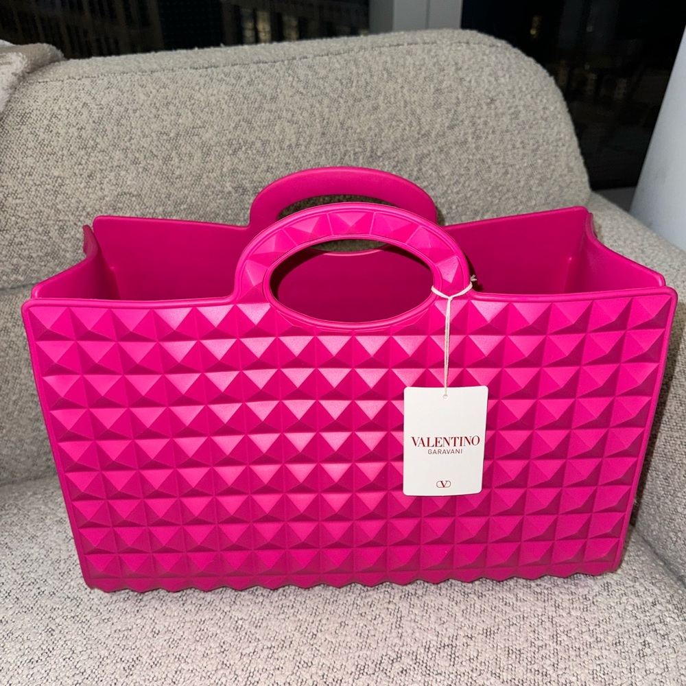 Valentino Garavani Fuchsia Rubber Le Troisieme Tote Handbag Bag